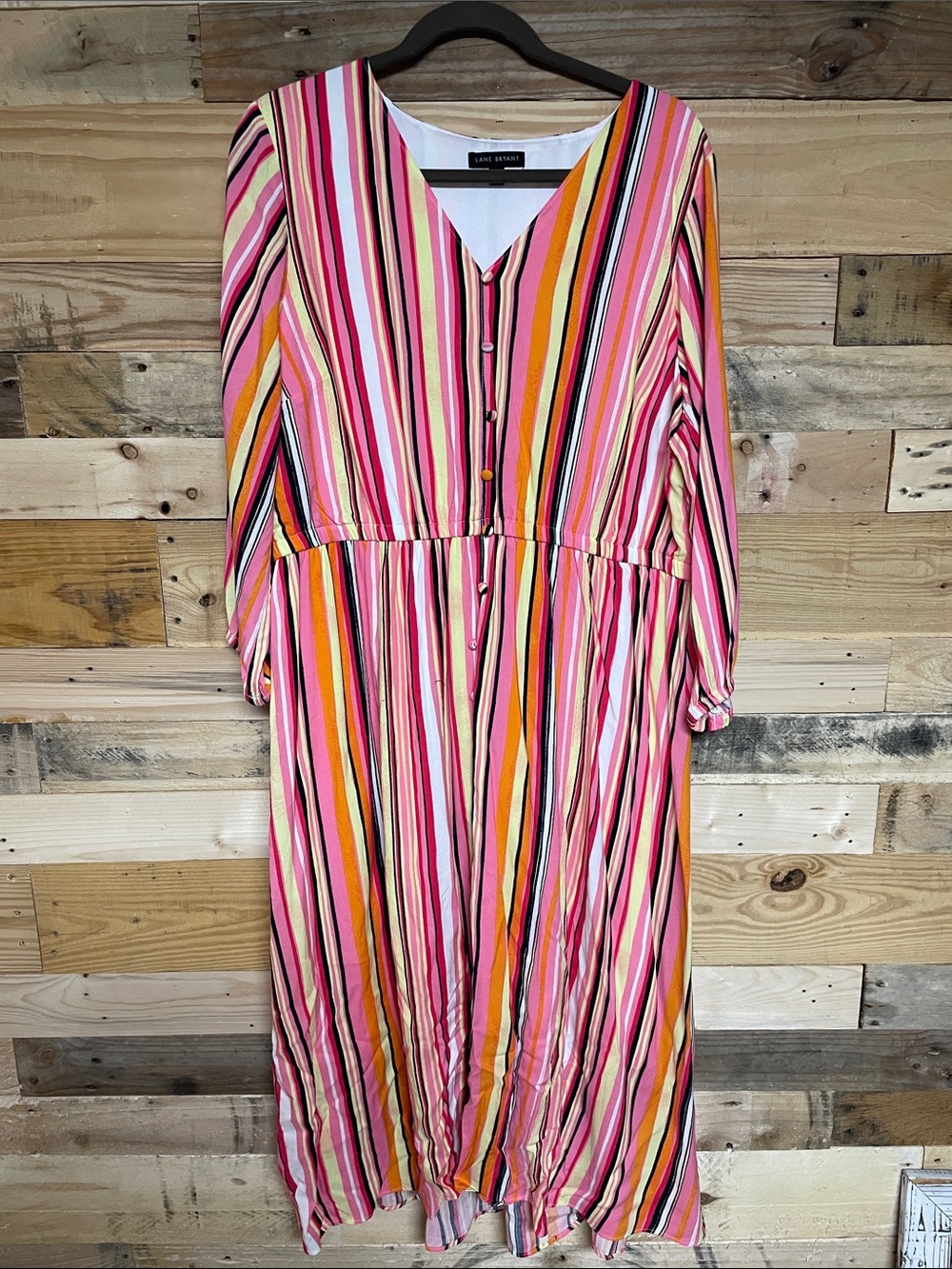 Lane Bryan size 16 Multi Colorful Striped V-neck Long Balloon Sleeve Maxi Dress